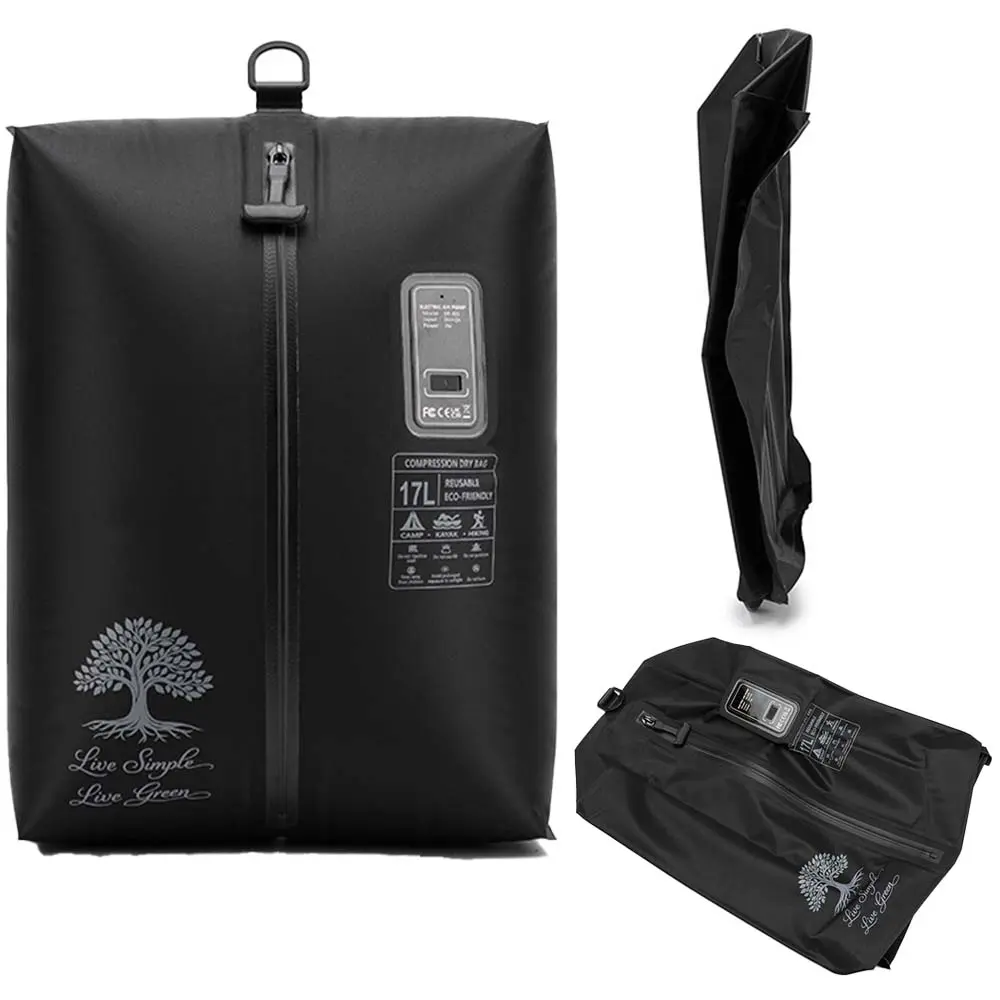 Dadamayar Dual Compression Storage Bag with Built-in Type-C Pump - Tear-Resistant TPU, Waterproof, Airlock Sealing, Heavy-Duty Zip, No Extra Tools, No Arm Fatigue, Lightweight, 75% Space-Saving, Large Portable - 17L Black/25L for Travel, Camping, Tear-Res