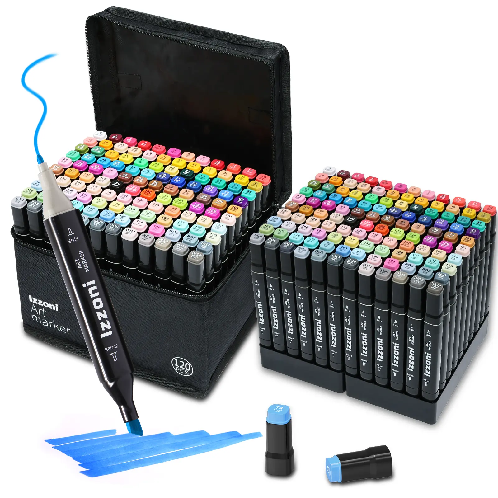 Double-ended Alcohol Sketch Art Markers for Coloring - Quick-drying Permanent Markers with Water-based Ink, Color-coded Caps and Storage Box