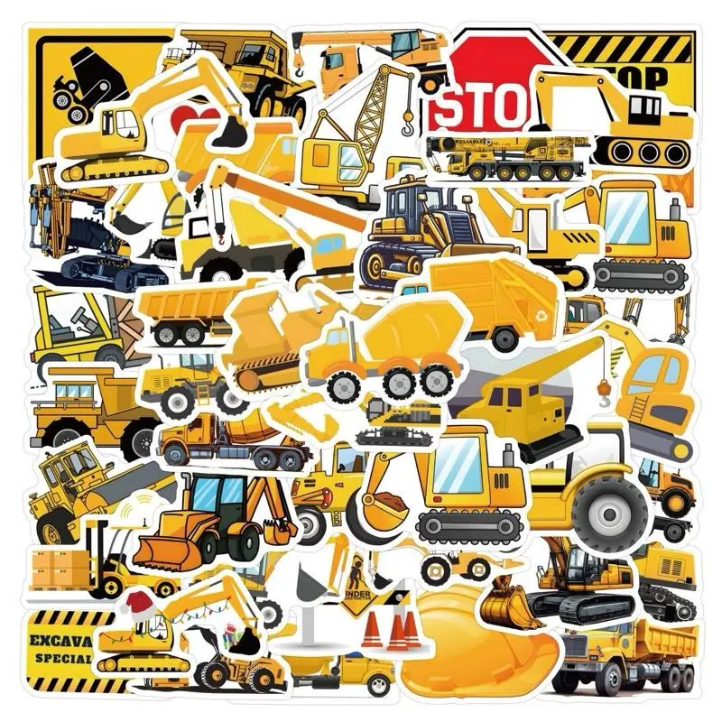 Excavator Stickers for Kids Teens Kechup Cute Cartoon Stickers for Water Bottles Luggage Journaling Vinyl Waterproof Decals Kids Stickers Gifts for Boys 55PCS Construction Vehicles Theme