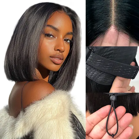 Female Glueless Short Straight Human Hair Lace Front Wig - Lace Front Bob, Beginner Easy Wear-Go Style, Natural Hairline, Lightweight Breathable Cap, Heat Resistant, Dye Safe