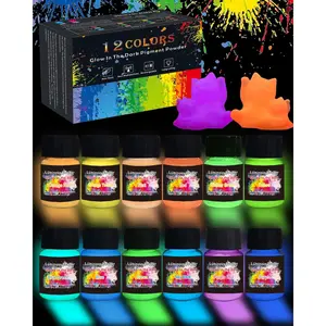 Glow in The Dark Pigment Powder 12 Colors, Epoxy Resin Dye Luminous Pigments 20g/0.71oz Each Bottle for DIY, Crafts, Nail Art, Acrylic Paint, Halloween or Christmas Decoration