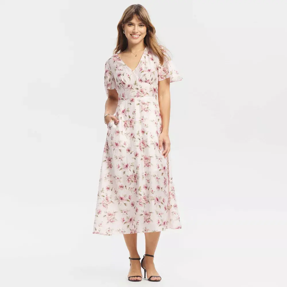 Women's Flutter Short Sleeve Midi Dress - A New Day