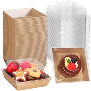 50Pack 4x4x2.5 Inches Brown Charcuterie Boxes with Clear : Bakery Boxes for Cookies, Mini Cakes, , Desserts & Snacks