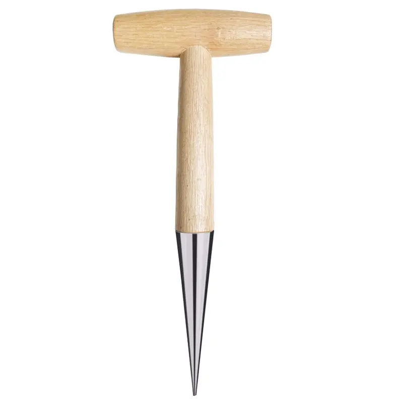 Garden Hole Digger T-Shaped Fertilizer Planting Tool, Wood Handle Garden Fertilizing Drilling Seeding Machine, Gardening Equipment