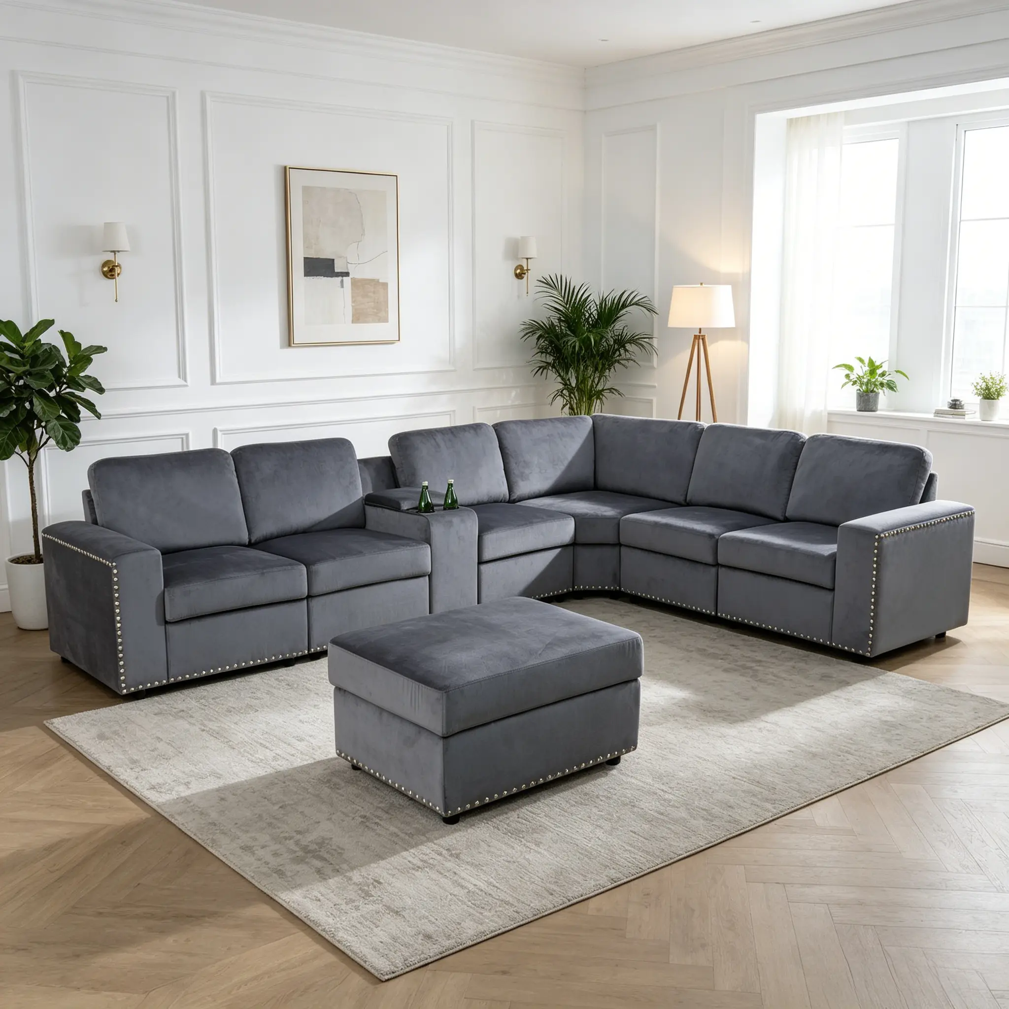 Dark Grey Microfiber 8-Piece Modern Couch Set - Plush L-Shaped Sectional Sofa, Cozy Seating, Stain-Resistant Easy-Clean Surface, Sturdy Long-Lasting Build, Fits All Home Styles, Requires Assembly