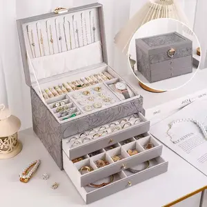 Jewelry Box Organizer with Clear Lid, Large Jewelry Storage, with Drawer, Modern Style, Perfect Women's Gift for Home Decor, Durable PU Leather Material Jewelry Organizer