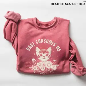 Rage Consumes Me Sweatshirt, Cute Cat Meme Pullover Crewneck Shirt, Trendy Shirts, Women Favorite Top Print Tee