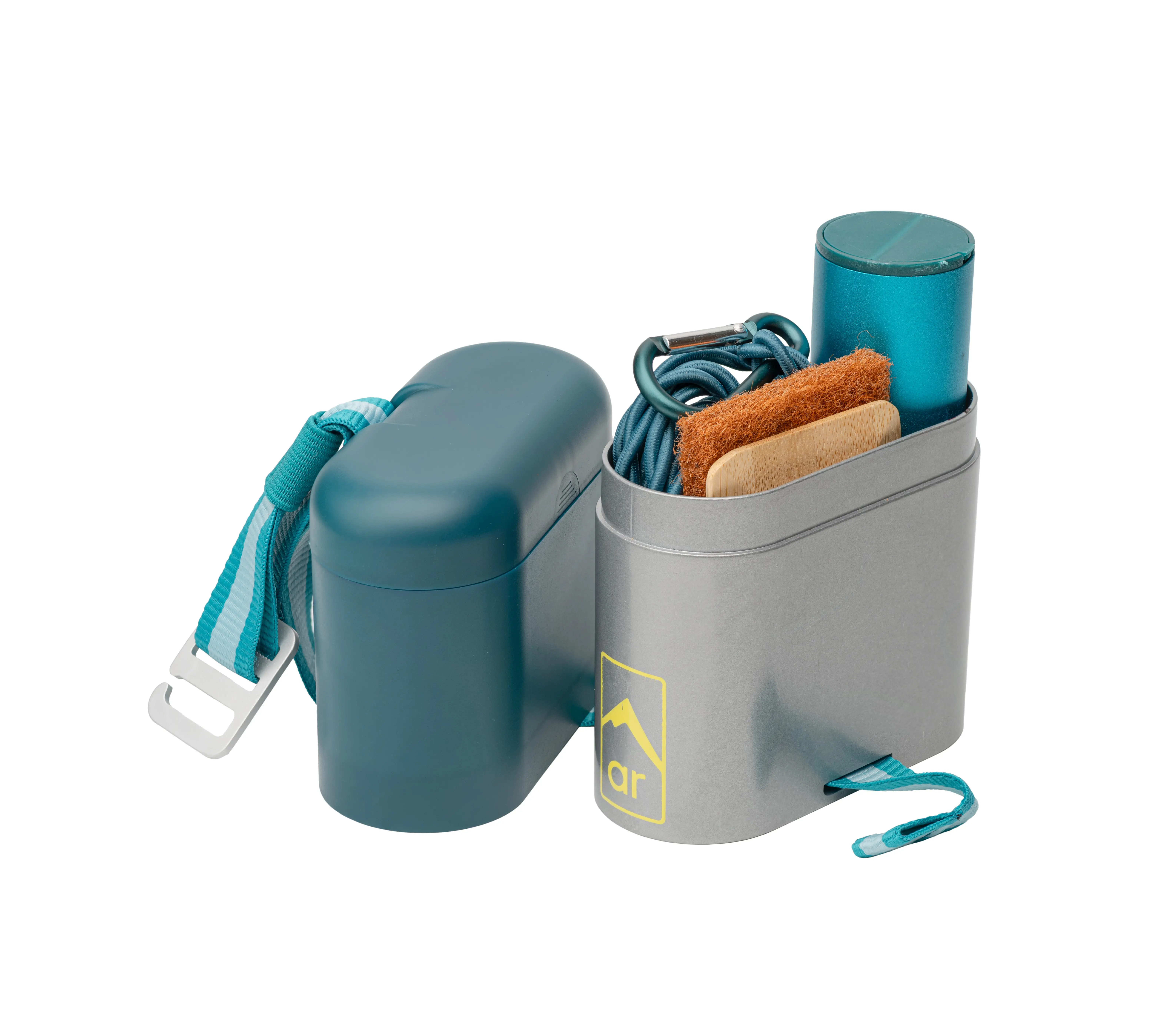 ADVENTURE READY Compact Kitchen Cleaning Kit with Coconut Scrubber, Bamboo Scraper, Reusable Rayon Towels & Flake Kitchen Soap for Camping, Flake Soap Fast, Sustainable Scrubber, Eco-Friendly, Outdoor Kitchens