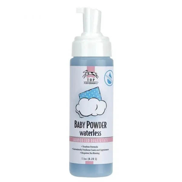 Top Performance TP2766-71 Waterless Tearless Shampoo for Dogs & Cats, 7.1 oz Baby Powder Scent, Rich-Lathering, Conveniently Cleans, Freshens Coats, Safe for Puppies & Kittens Over 6 Weeks