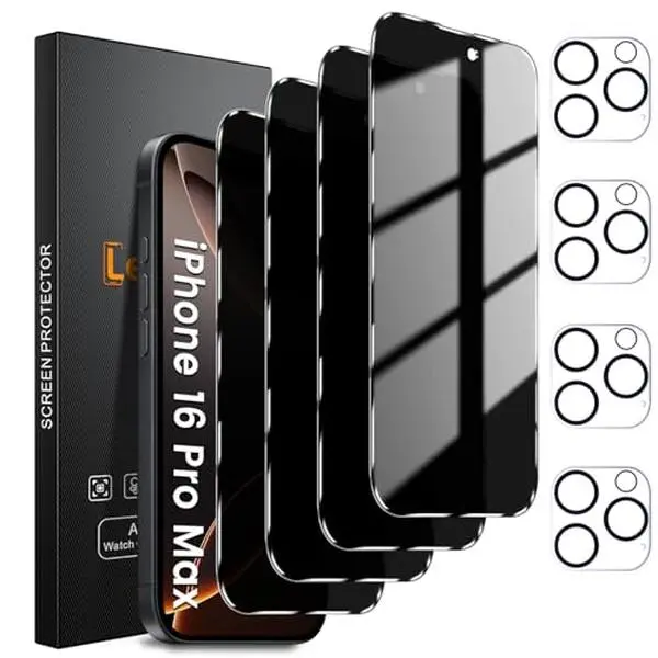 FREE Shipping [4+4 Pack] for Apple iPhone 16/15/14/13/12/11 Pro Max/ Privacy Screen Protector Glass 4 Pack Privacy Screen 4 Pack Ultra [Slim Thin] Scratch Resistant TPU Rubber Soft Skin Silicone Protective