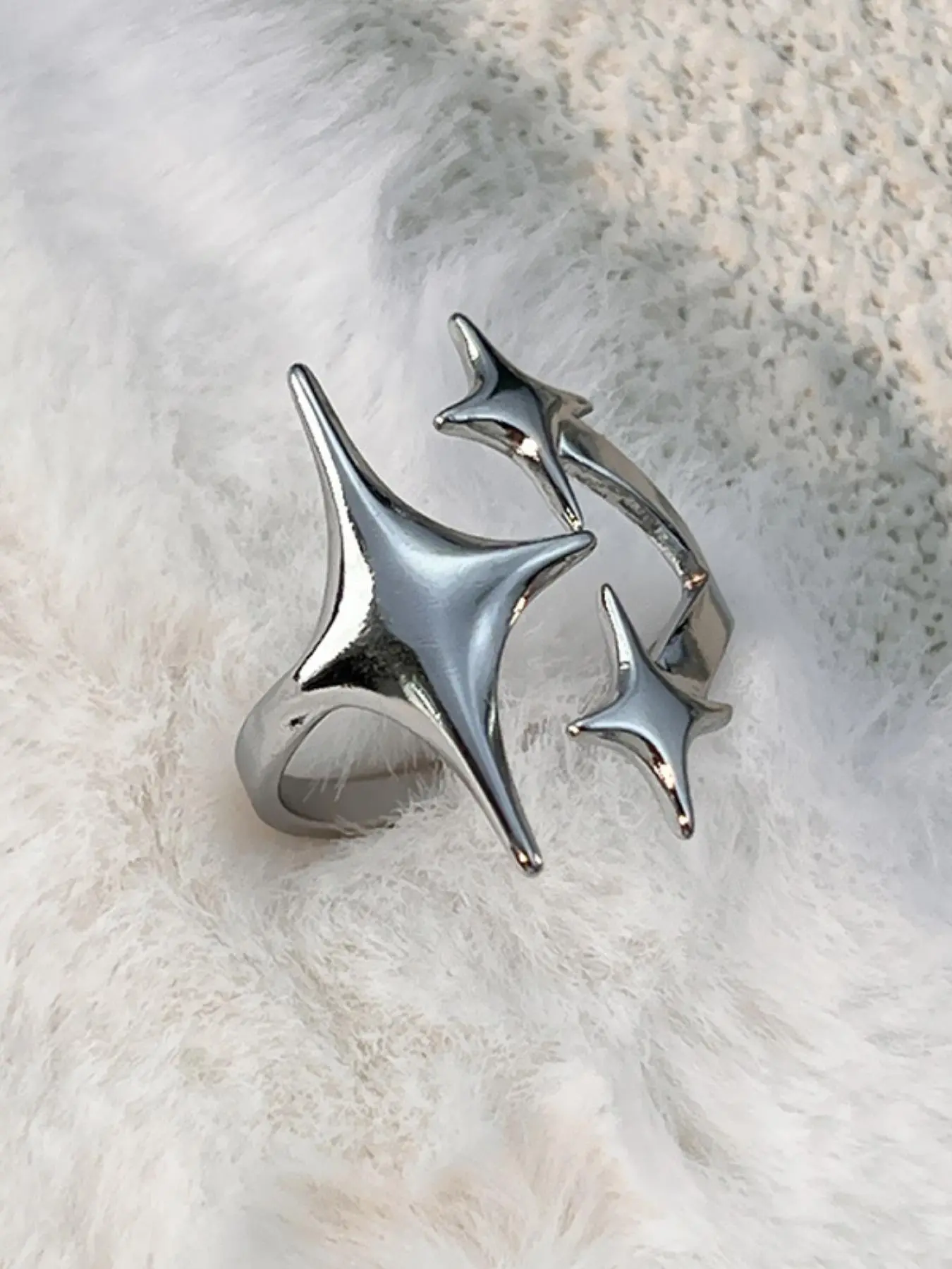 Stainless Steel Star Adjustable Ring, Stackable Metal Rings Stacking Ring Fashion Design Openable Finger Jewelry, Daily Wear & Party Accessory for Women, Statement Rings Geometric Design Ring