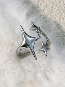 Stainless Steel Star Adjustable Ring, Stackable Metal Rings Fashion Design Openable Finger Jewelry, Daily Wear & Party Accessory for Women, Statement Rings Geometric Design Ring