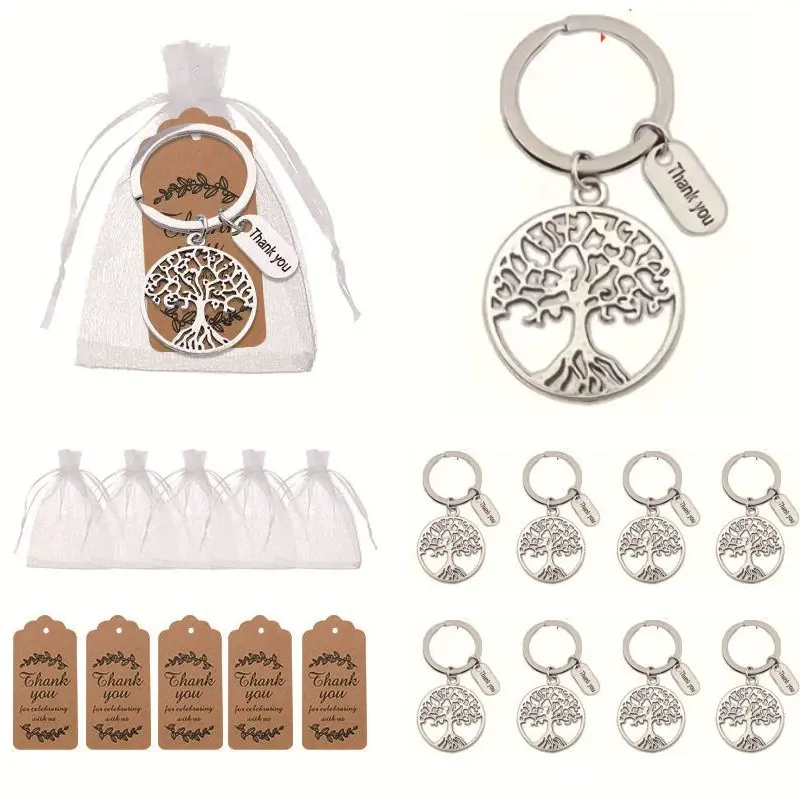 Family Reunion Gifts Bulk-Family Tree Keychain Remembering Our Roots Cards Organza Bag, Thank You Tags for Christian Events, Baby Shower, Party Favors Keychain Set