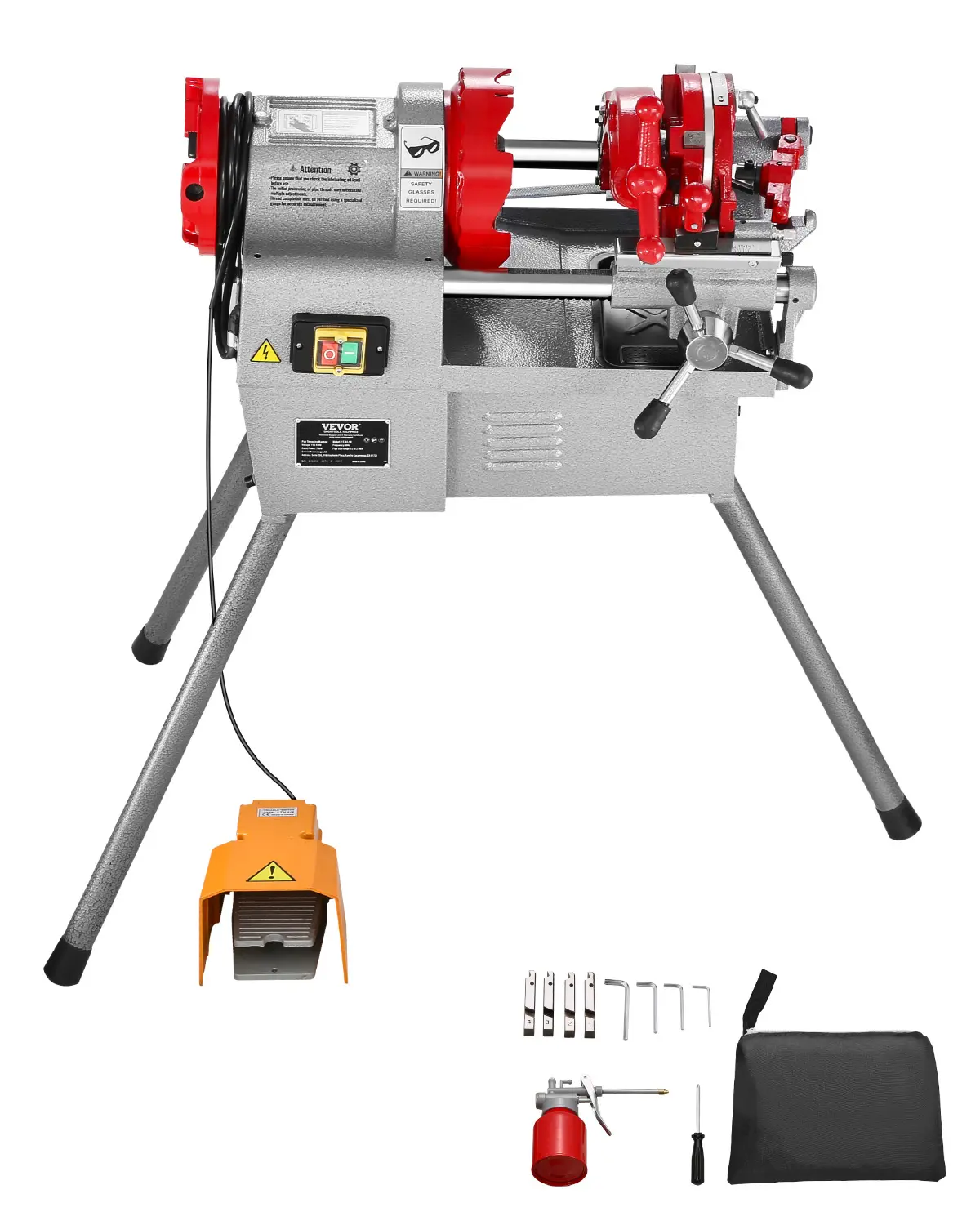 VEVOR Electric Pipe Threader Machine, 750W Power 28RPM Threading Cut Tool with Foot Pedal Set, 1/2-in to 2-in Inches Metal Body Pipe Capacity for Plumbing, Metalworking Repairs,toolupgrade