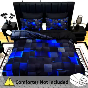 3pcs Soft & Comfortable Polyester Duvet Cover Set with 3D Geometric Cube Design - Includes 1 Duvet Cover and 2 Pillowcases(No Filling), Perfect for Bedroom or Guest Room Decor, Machine Washable Cyber Bedding