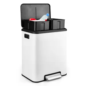 [FLASH SALE] Garvee 8 Gallon Stainless Steel Dual Trash Can Recycling Bin with Removable Inner Bin and Soft Close Lid for Kitchen and Home Office, Silver,Black,  White