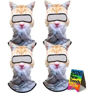 4PCS Cat Ski Mask Shiesty Men Balaclava Funny Dog Animal Christmas Face Sheisty 3D Printed Furry Cute Skimask Pack Kitty with Yellow Ears for Must Haves Tr