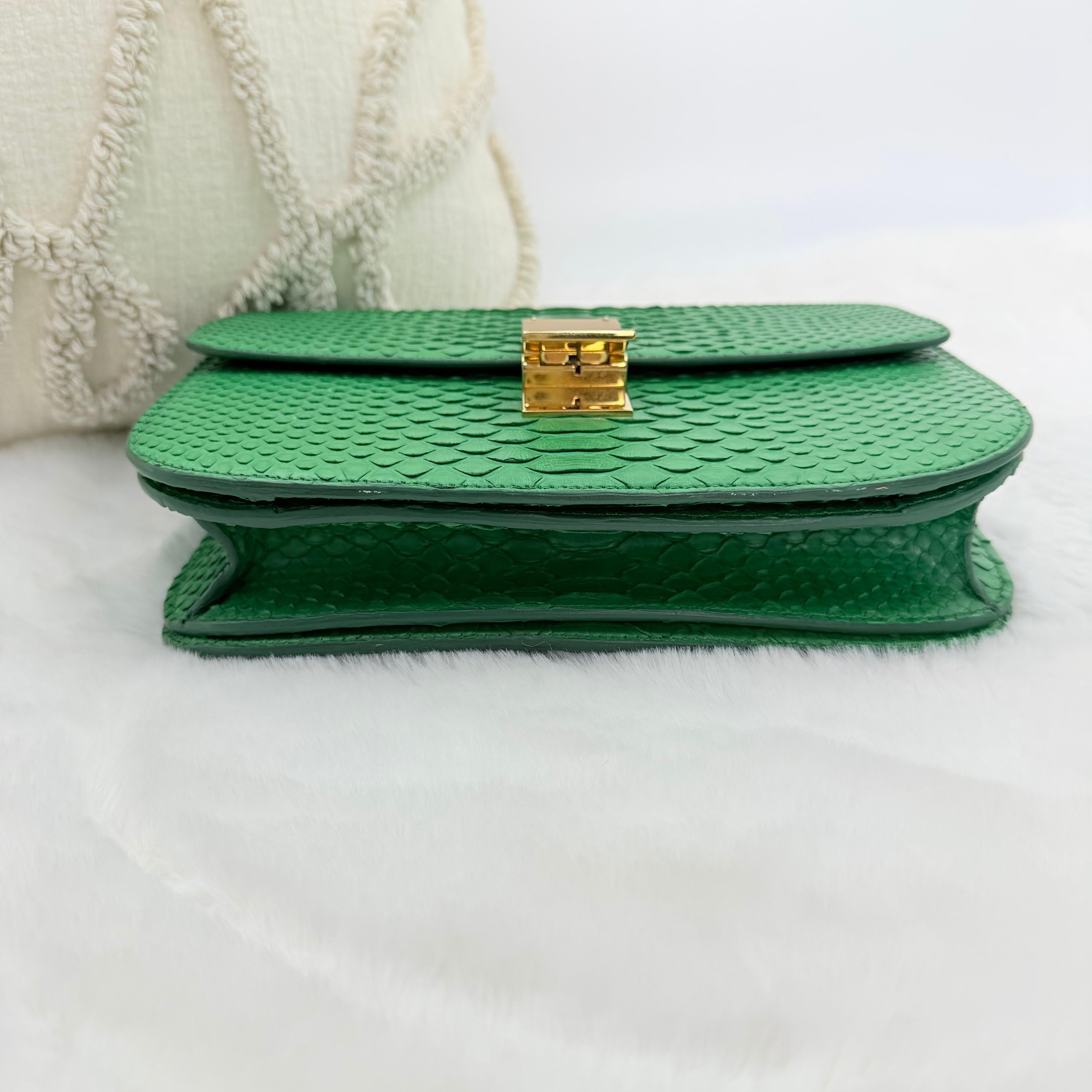 Pre-owned Celine Green Python Medium Classic Box Flap Bag | Yoogi's|18954252