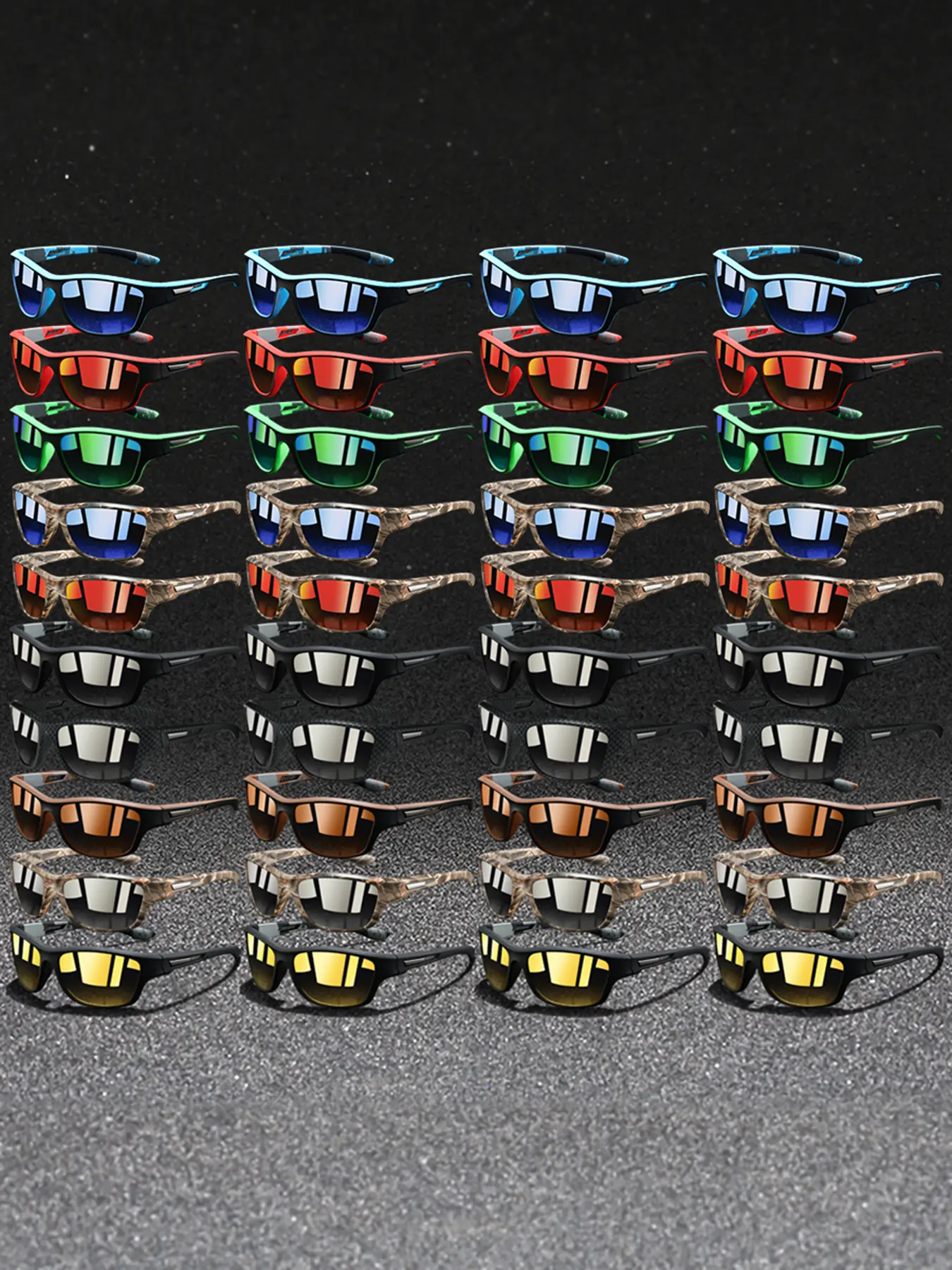 40 pairs of latest model square sports glasses, Sporty eyewear, suitable for both men and women, multiple color options, hollowed-out frame with rubber nose pad, comfortable design, suitable for outdoor activities and daily wear