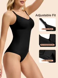 XEY Seamless Shapewear Bodysuit for Women, V Neck Halter Brief with Built-in Bra, Tummy Control Body Shaper