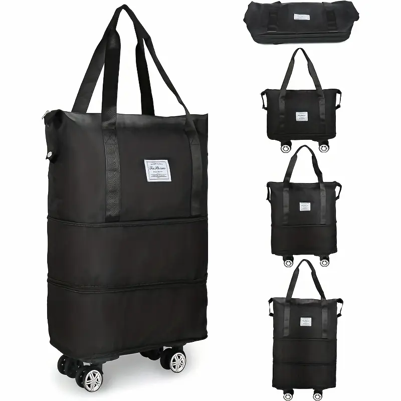 Large-Capacity Foldable Travel Storage Bag Made of Durable Nylon, in Black Color, Multifunctional And Portable with Wheels, Designed for Outdoor Travel And Compliant with Aircraft Overhead Luggage Compartment Requirements