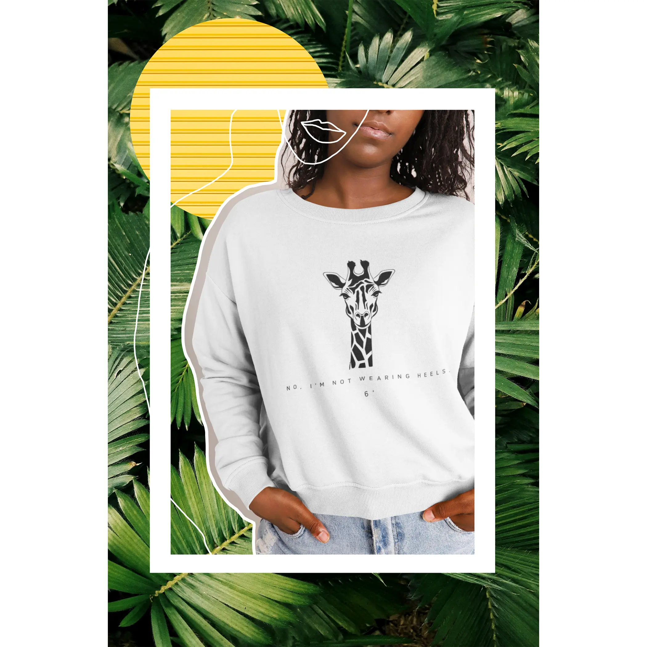 Funny Giraffe Graphic Unisex Crewneck Sweatshirt, Comfy Sweatshirt, Yes, I'm Tall, No, I'm Not wearing heels.
