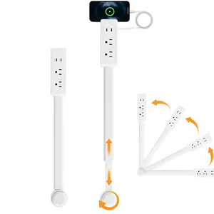 Power socket extender with USB-A, USB-C, 2 AC sockets, wall power socket extension stick, expandable rotary power socket adapter bedside table, sofa, desk, and more difficult to reach spaces (round)