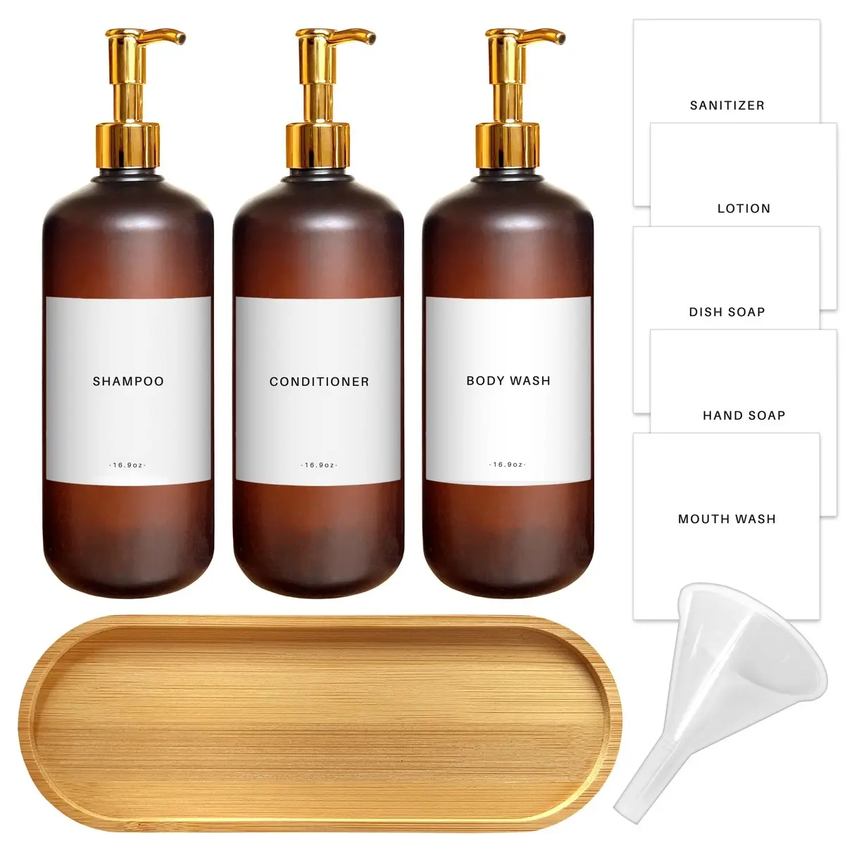 Soap Dispenser Pump Set with Bamboo Tray