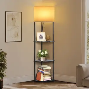 Coliware Corner Floor Lamp, Tall Standing Lamp with 3-Tier Shelves, Modern Display Bookshelf Lamp with 3 Adjustable Color Temperatures, Decorative Column Lamp for Living Room Bedroom Office