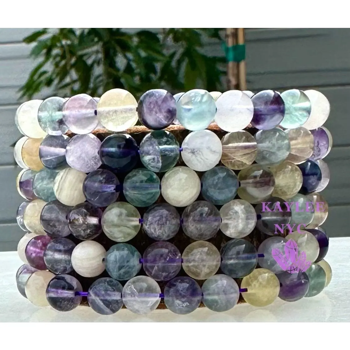 Wholesale 6 Pcs Natural Rainbow Fluorite 8mm 7.5” Crystal Healing Stretch Bracelet