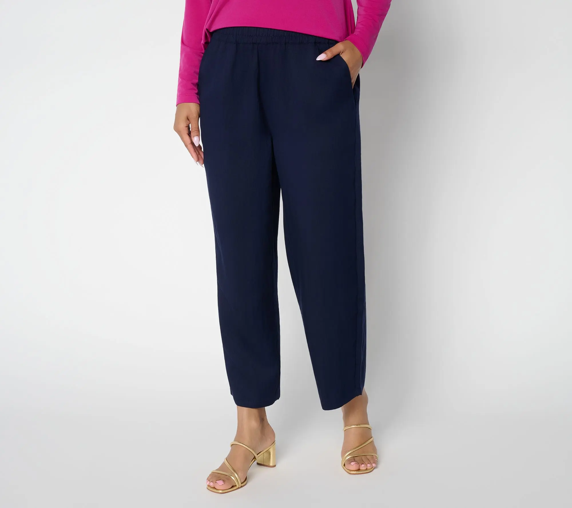 Susan Graver Regular Stretch Lyocell Woven Straight Leg Crop Pants