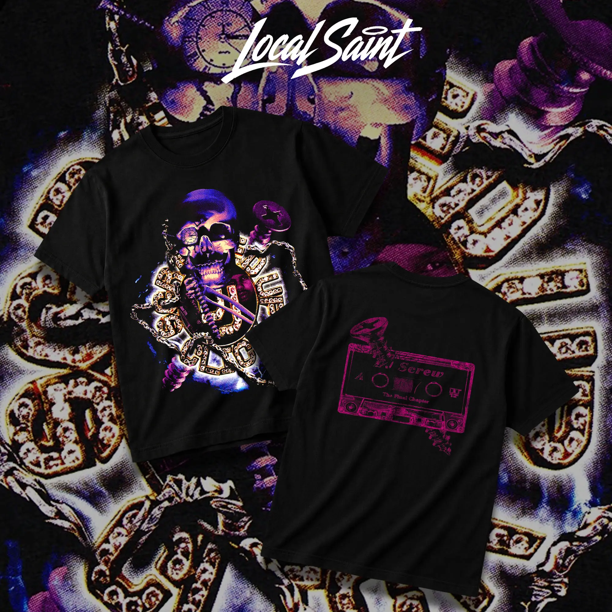 LOCALSAINT Screwston TX The Final Chapter Heavy Cotton Unisex Graphic T-Shirt Hoodie Houston Texas Skull Cowboy Lowrider 713 Crewneck Tee, Vintage Streetwear Graphic T-Shirt Direct To Garment Breathable Print