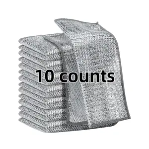 10 Counts Wire Dishwashing Rag,Heavy-Duty Steel Mesh Scrubber, Abrasive-FreeCleaning Cloth for Kitchenware, Pots, Pans andUtensils