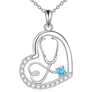 Nurse Necklace Sterling Silver Stethoscope Nurse Heart Pendant Jewelry Nurses' Day Gifts for Women