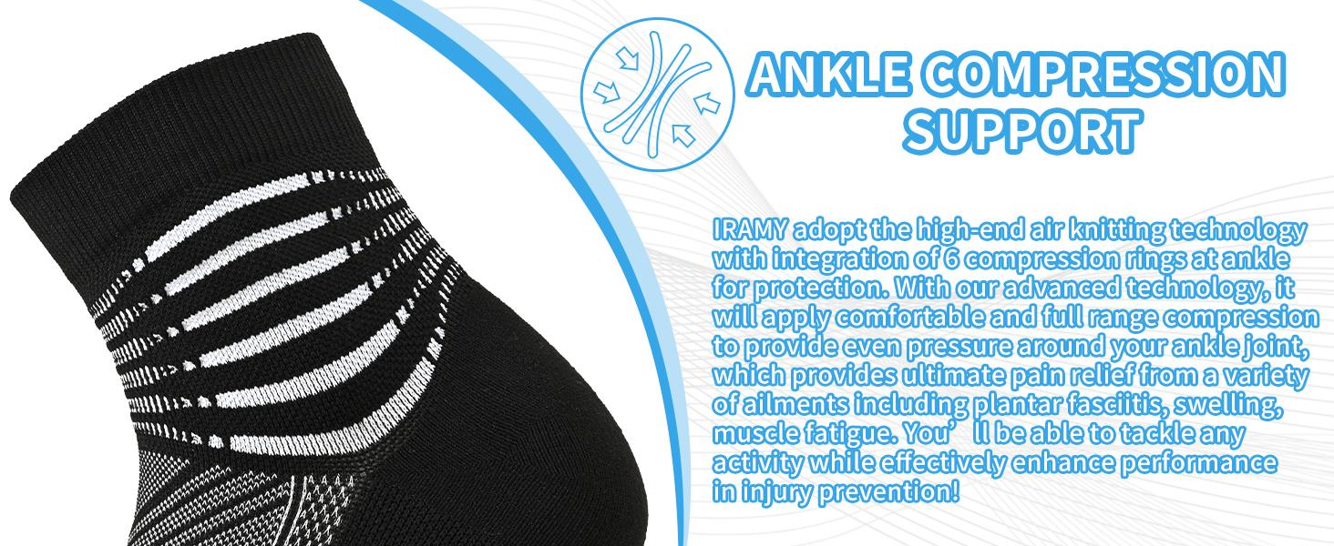IRAMY Compression Ankle Support Socks Coolmax Wicking Cushioned Athletic Plantar Fasciitis Relief Men Women 6 Pairs