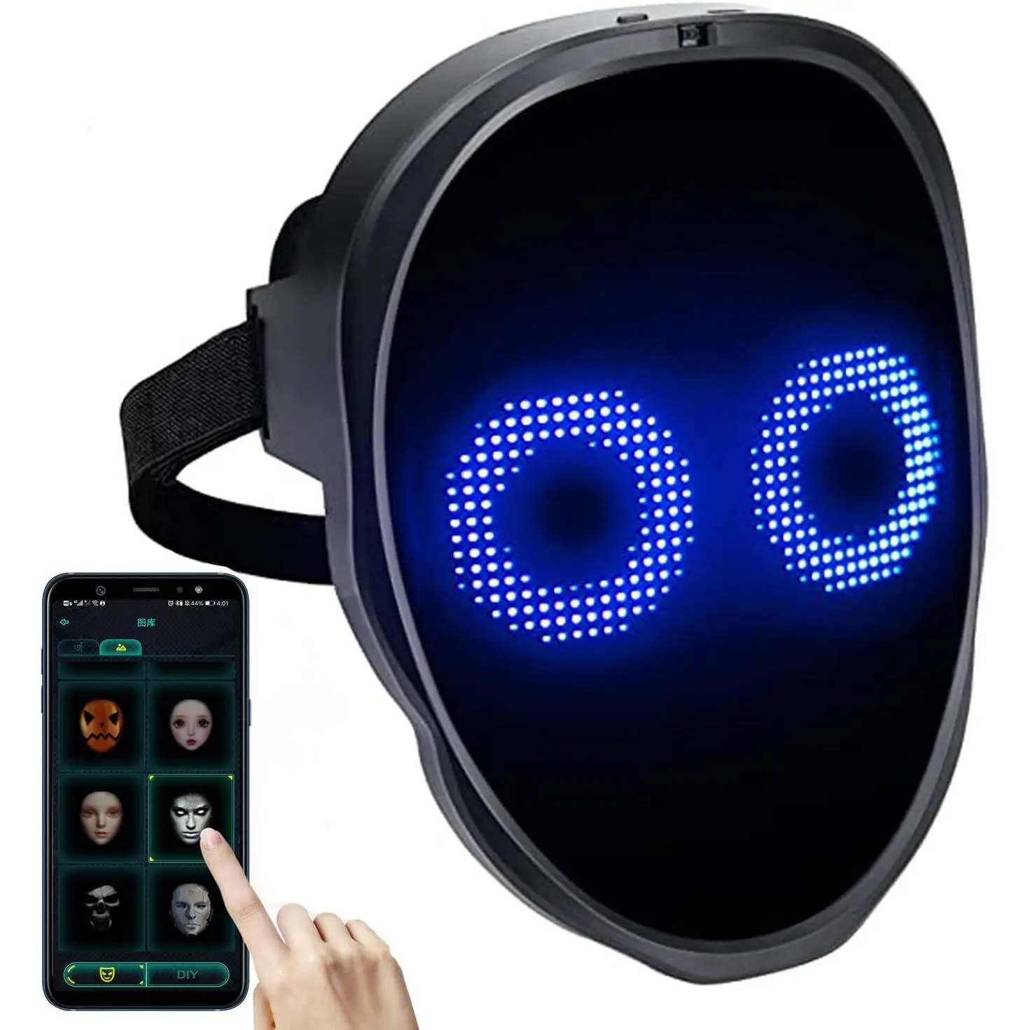 Rechargeable Synthetic Luminescent LED Mask - App-Controlled, Mask Shape, Adult Halloween Light-Up Costume Accessory, Adults