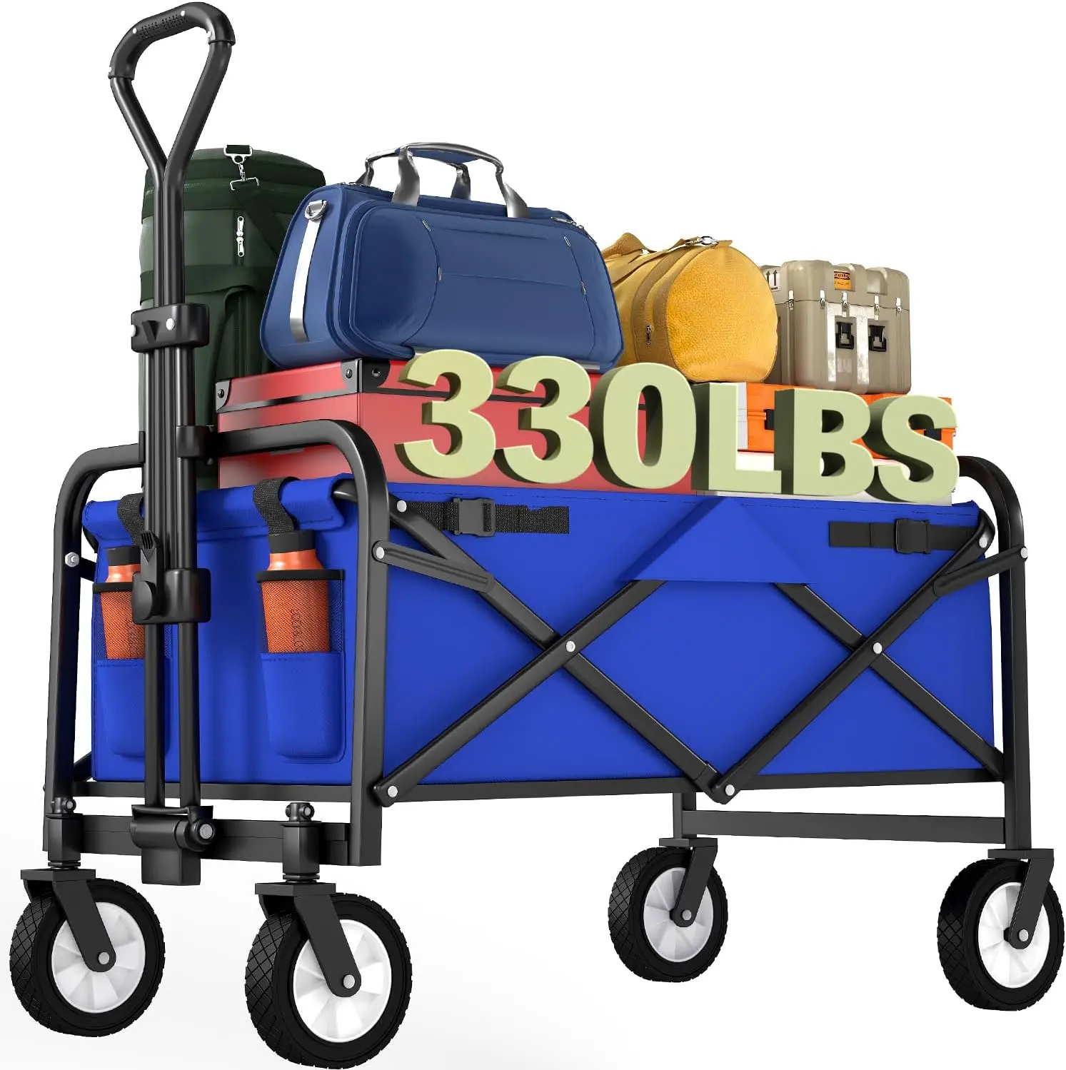BestOffice 39''L Collapsible Wagon Cart Heavy Duty Utility Folding Wagon for Outdoor Sports 330 LBS Weight Capacity Camping Garden and Shopping Blue
