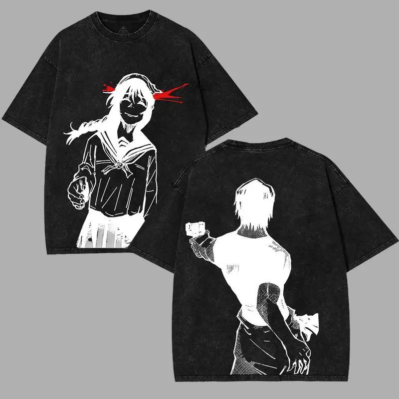 Toji Fushiguro x Riko Amanai JJk Jujutsu Kaisen Vintage Washed anime manga game T Shirts Streetwear Menswear Top shirts men