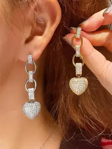 Heart Design Artificial Zircon Decorated Earrings, Heart Shaped Earrings, Elegant Jewelry for Party, Daily Clothing Decor, Trendy All-match & Exquisite Jewelry for Birthday Gift, Valentine's Day, Gift