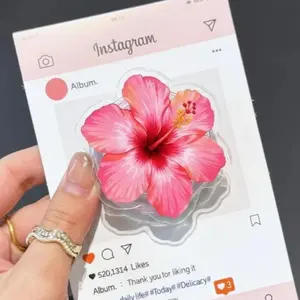 Kawaii Pink Hibiscus MagSafe Phone Grip: Cute Flower Magnetic GripTok, Fun Phone Holder for Flower Lovers, Adorable Phone Accessory