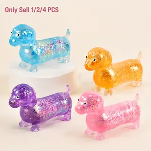 1/2/4 PCS Dachshund Squishy Stress Toy - Upgraded Sparkly Sausage Dog Stretch Ball, Slow Rise Fidget, Soft Anxiety Squishies for Adults Kids Home Office Travel