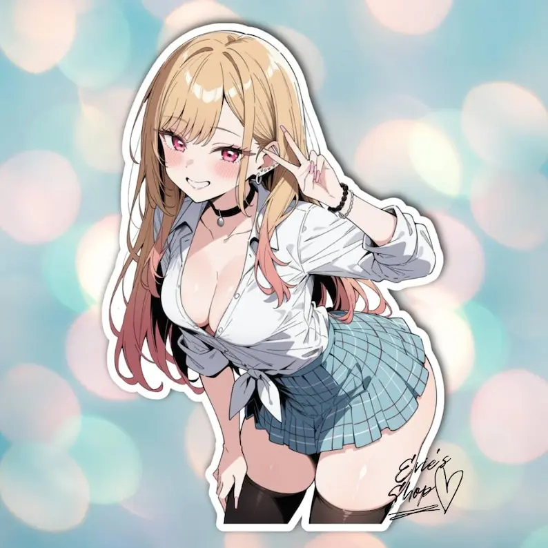 Cute Anime Girl Vinyl Sticker, Blonde Anime Waifu Waterproof Decal, Kawaii Schoolgirl Sticker for Laptop Water Bottle Phone Journal Decor