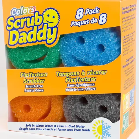 Scrub Daddy FlexTexture Technology Sponge Scrubber 8ct - Reusable Washable Deep Cleaning House Supplies for Dishes, Scratch-Resistant, Odor-Resistant, Warm Water-Soft/Cool Water-Firm, Ergonomic Kitchen Tool
