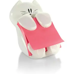 Post-it Dispenser, Sticky Note Holder, White Cat Design, Includes 45 Pop-Up Sheets of 3 in x 3 in Pink, Sticky Notes Holder for Desk, Classroom or Office Supplies