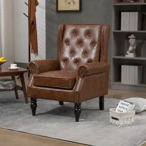 Wood Frame Armchair, Modern Accent Chair Lounge Chair with Sturdy Wood Legs for Living Room Bedroom