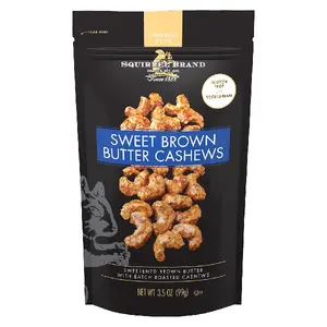 Sweet Brown Butter Cashews Gourmet Roasted Cashew Nuts, Gluten Free & Vegetarian Snack, Buttery Sweet Flavored Cashews, Crunchy Healthy Nuts, 3.5 oz Resealable Freshness Bag