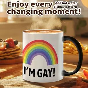 1 Thermal Rainbow "I'm Cool" Ceramic Coffee Mug - Fun Spoof Mug for LGBTQ, Color Changing Water Cup, Unique Funny Gift for Men, Boyfriend, Best Friend, Mother's Day, Birthday Gift, Best Gift Choice