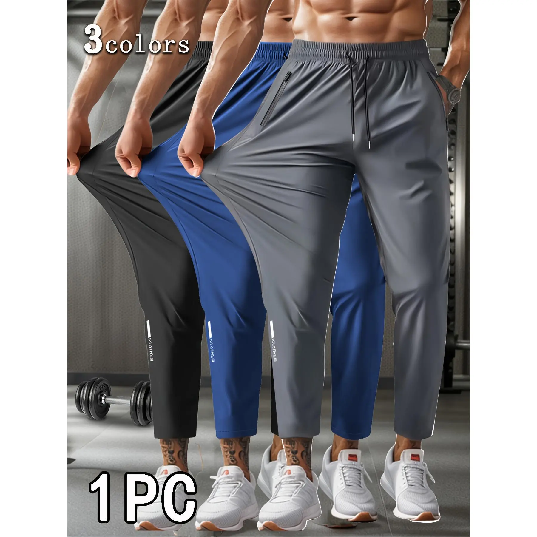 Men's High-Stretch 9/10-Length Athletic Joggers - Active Joggers Pants, Athleisure Fitness Bottoms, Breathable Sporty Bottoms, Drawstring Waist, Zippered Pockets, Fitness Sports Pants for Gym, Jogging