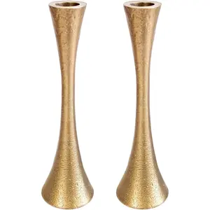 Shabbat Candle Holders Tapered, Brass or Silver Finish, Shabbos Candlestick Holders Judaica Wedding Gift (Antique Brass, 5.9)
