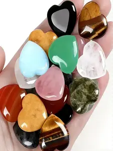 10pcs/20pcs Elegant Hand-carved Heart-shaped Quartz Crystal Carvings Set, Pink Crystal Love Amethyst Heart-shaped Ornaments, Healing Crystal, Simple and Stylish, Suitable for Home Decoration, Mixed Delivery In Various Colors